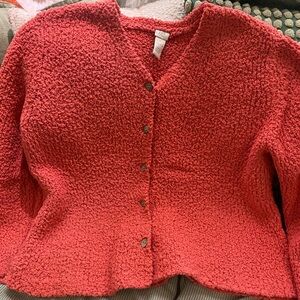 J. Jill Coral Textured Button-Up Teddy Cardigan, Size L